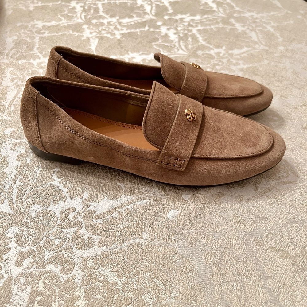NWOB Tory Burch Ballet Loafers Flats Shoes River Rock Tan Khaki Camel Size 7.5 M - Picture 3 of 6